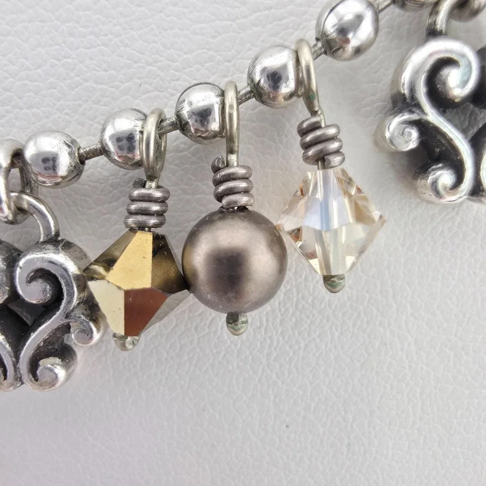 BRIGHTON 'Cannes' Fringe Collar Necklace Scroll Heart Crystal Silver Plate 18